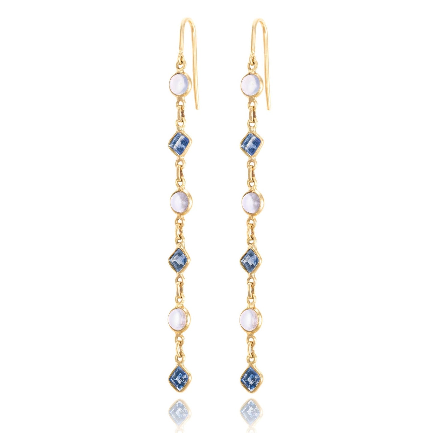 Luna Moonstone & Sapphire Drop Earrings in 18K Yellow Gold