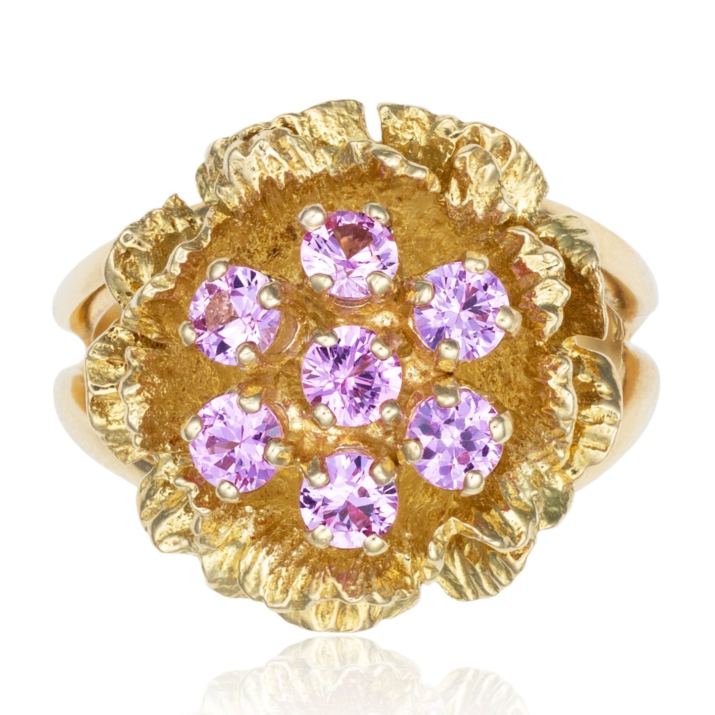 Pink Sapphire Rose Cocktail Ring in 18K Yellow Gold