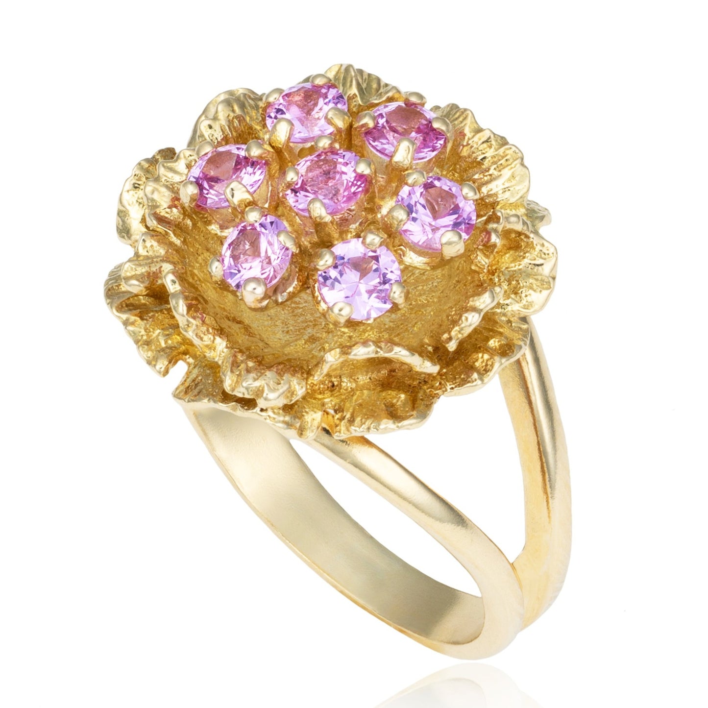 Pink Sapphire Rose Cocktail Ring in 18K Yellow Gold