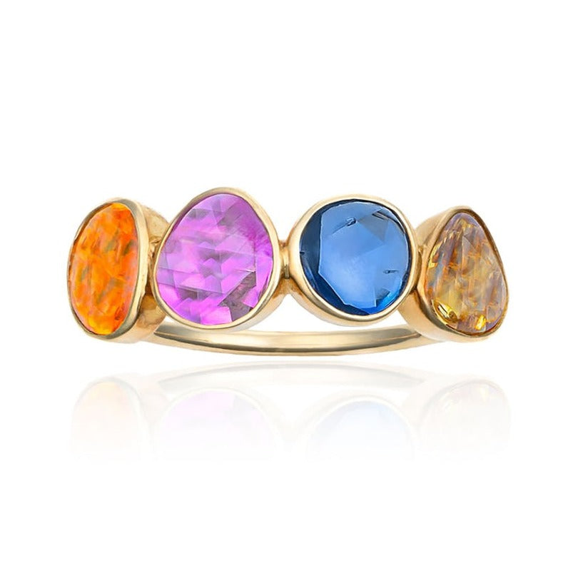 Multi Color Rose Cut Sapphire Ring in 18K Yellow Gold