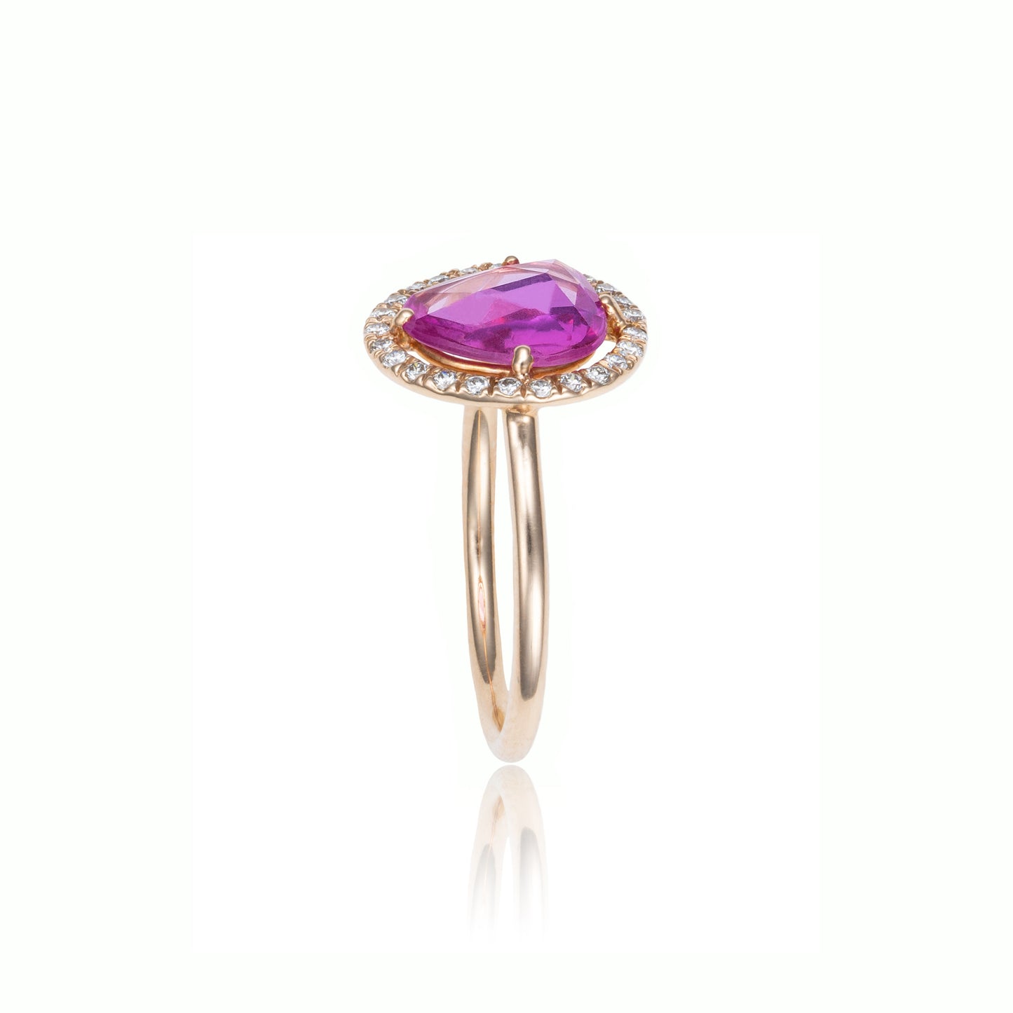 Rose Cut Pink Sapphire Diamond Halo Ring in 18K Rose Gold