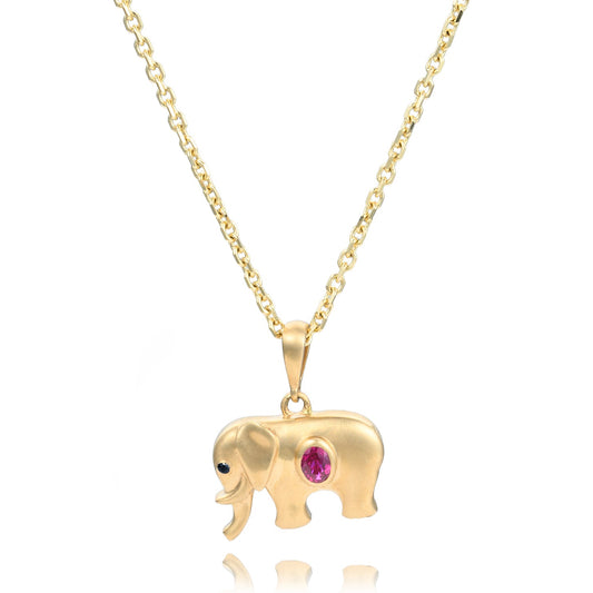 Ruby Elephant Pendant in 18K Yellow Gold