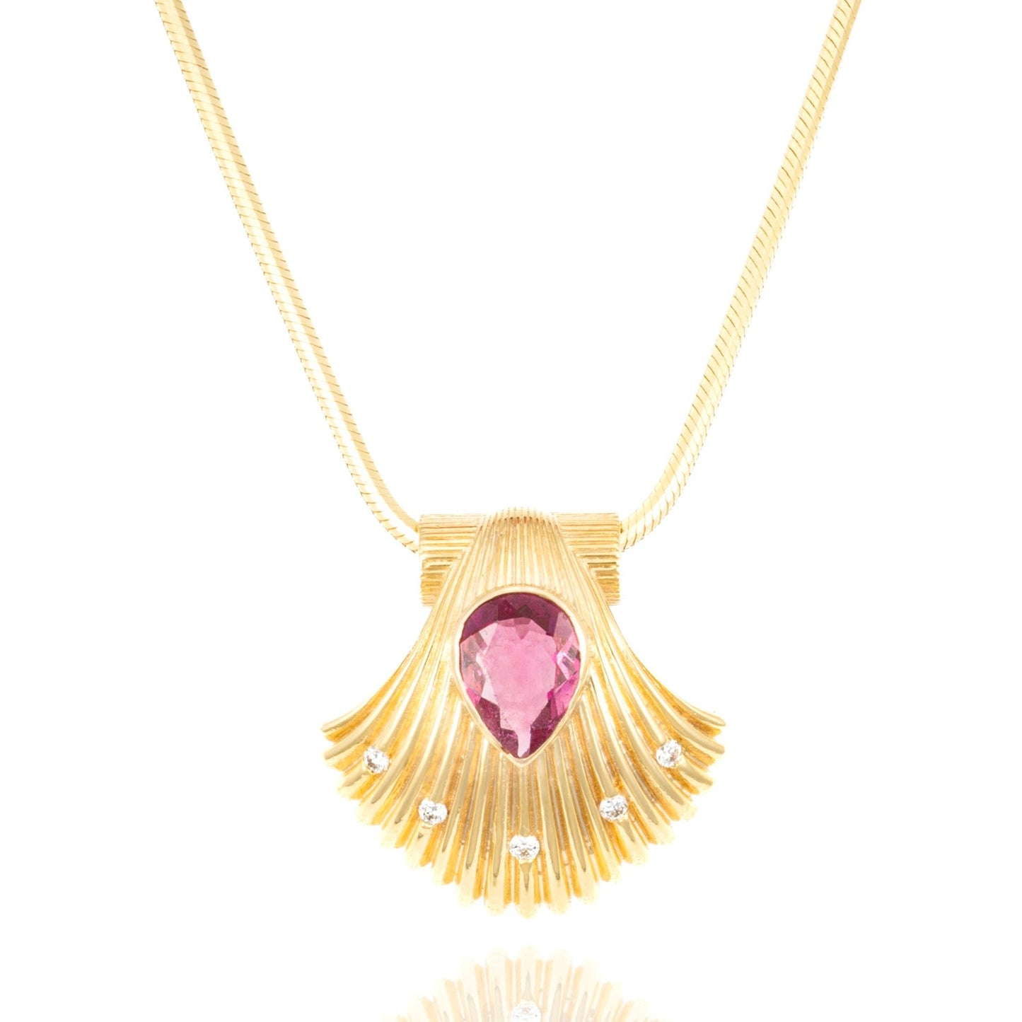 Birth of Venus Pink Tourmaline & Diamond Slide Shell Pendant in 14K Yellow Gold