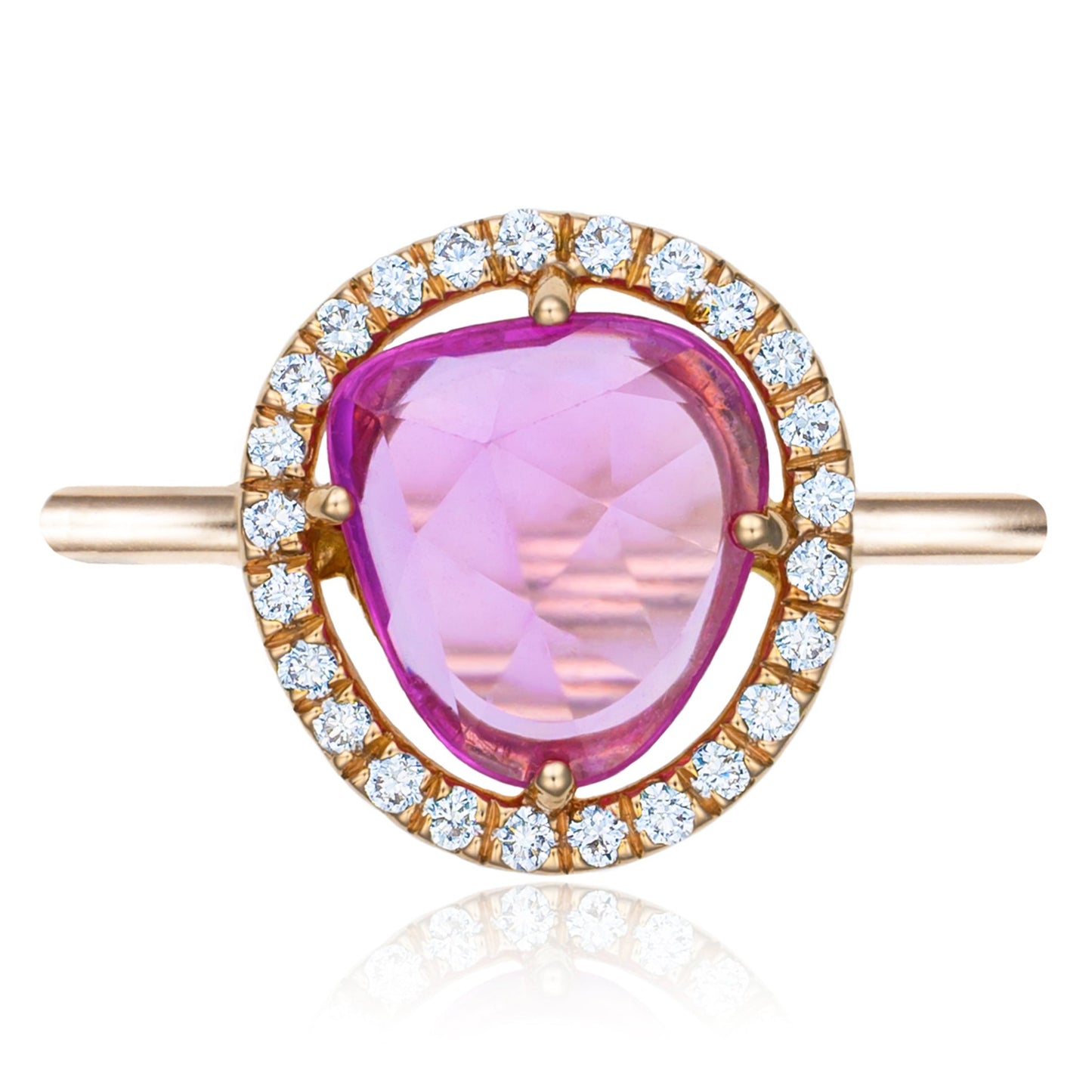 Rose Cut Pink Sapphire Diamond Halo Ring in 18K Rose Gold