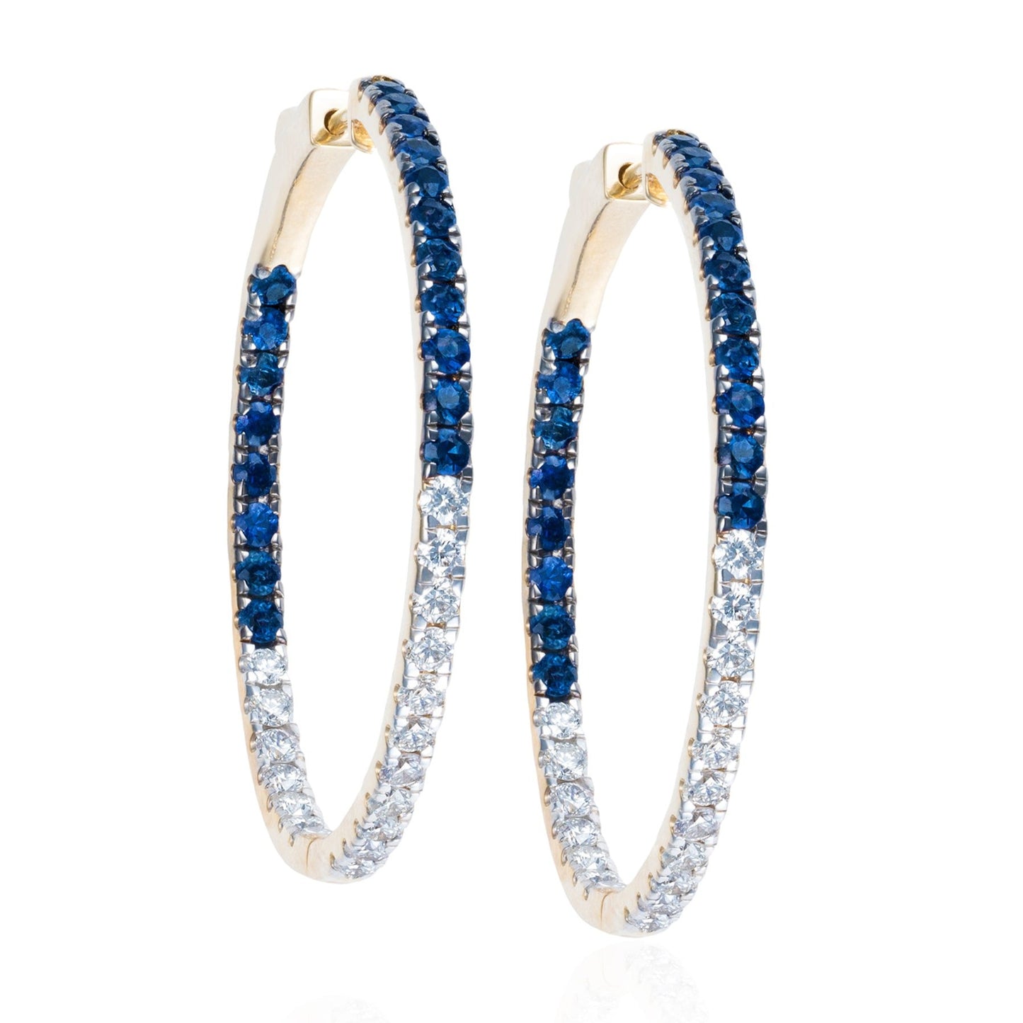 Sapphire & Diamond "Inside Outside" Hoop Earrings in 14K Yellow Gold