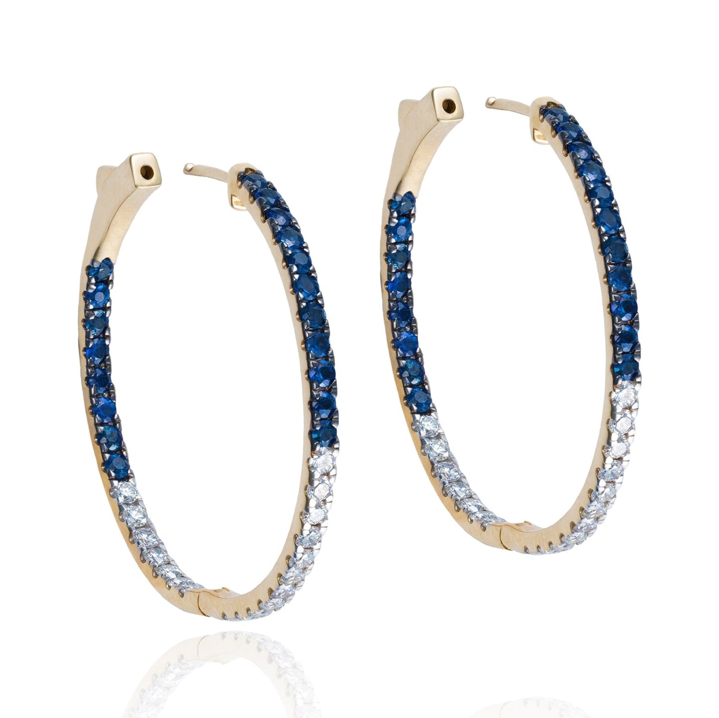 Sapphire & Diamond "Inside Outside" Hoop Earrings in 14K Yellow Gold