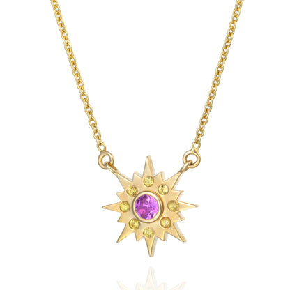 Pink & Yellow Sapphire Sun Necklace in 14K Yellow Gold