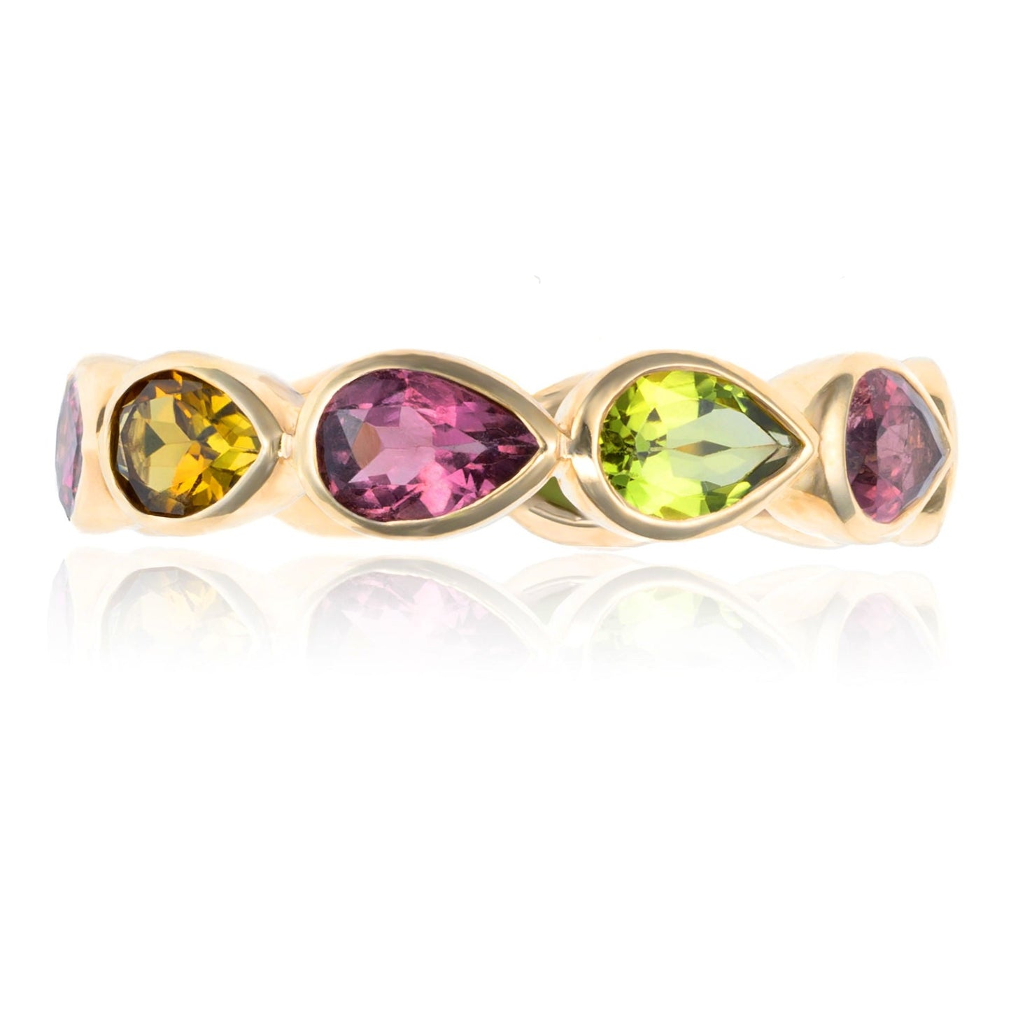 Multi Colored Pear Tourmaline Eternity Band in 18K Yellow Gold