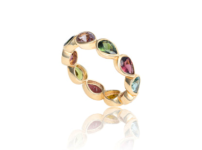 Multi Colored Pear Tourmaline Eternity Band in 18K Yellow Gold