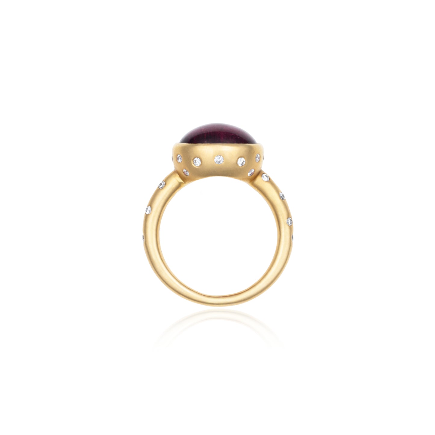 Tourmaline Cabochon with Gypsy Set Scattered Diamond Accented Ring in 18K Yellow Gold