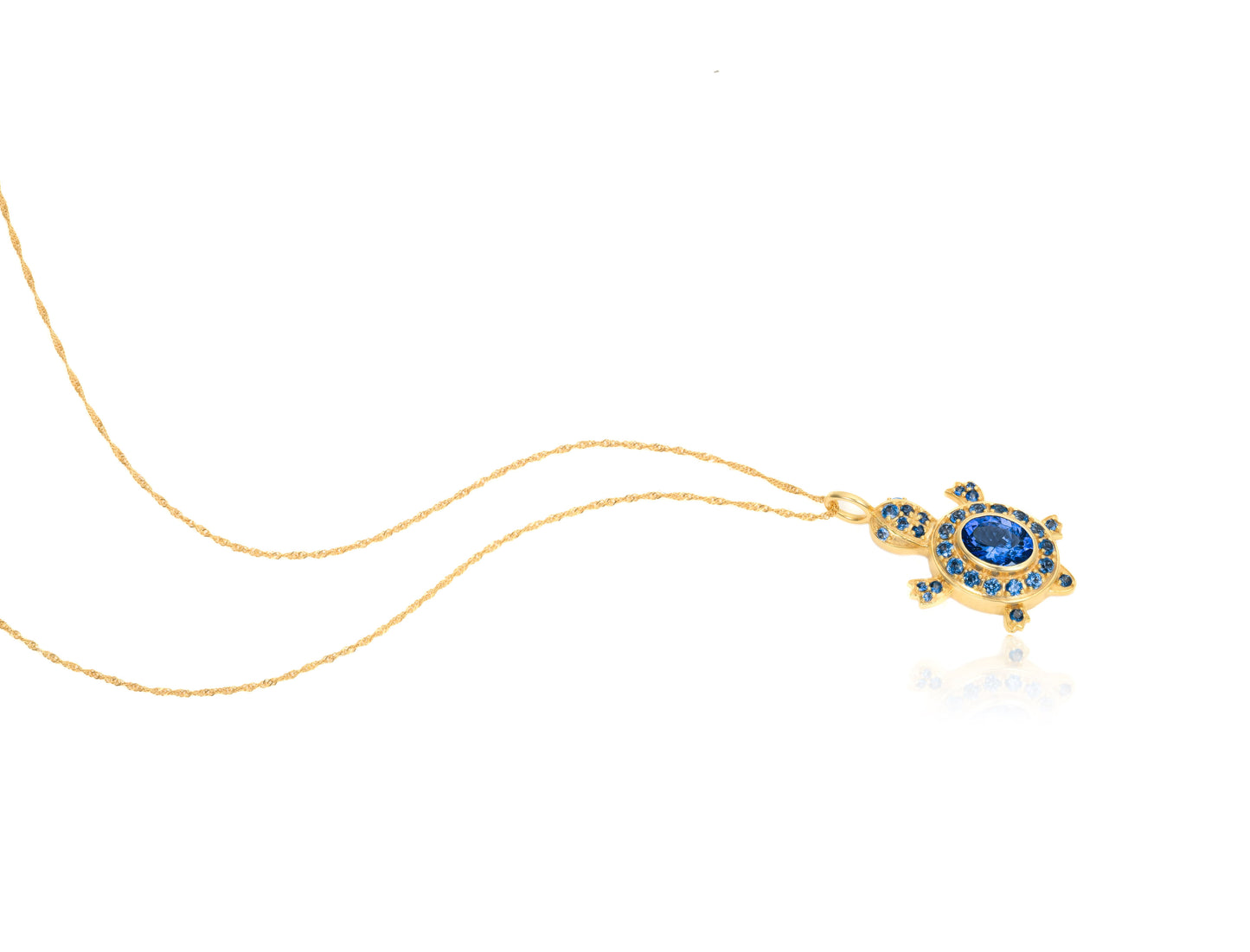 Gemmy Turtle Pendant in Solid 14K Gold with Tanzanite & Sapphire