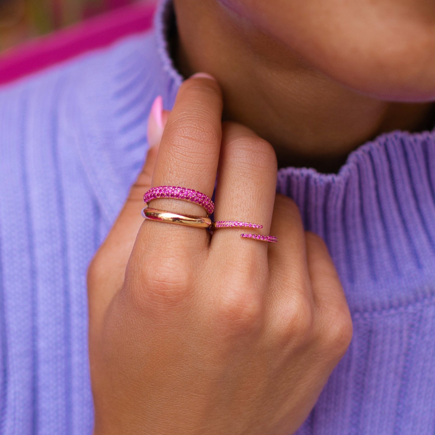 Double Band Pavé Ruby Ring in 14K Yellow Gold