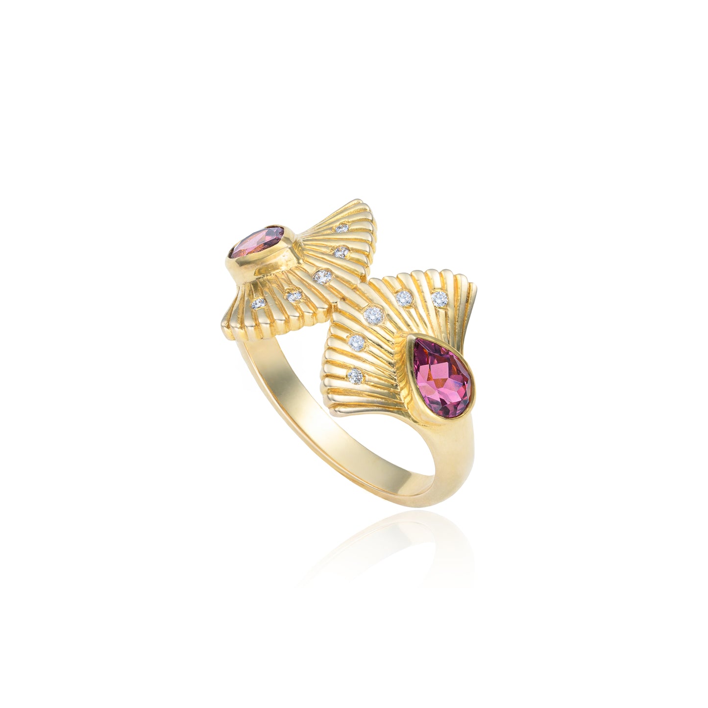 Botticelli Birth of Venus Pink Tourmaline & Diamond Ring in 14K Yellow Gold