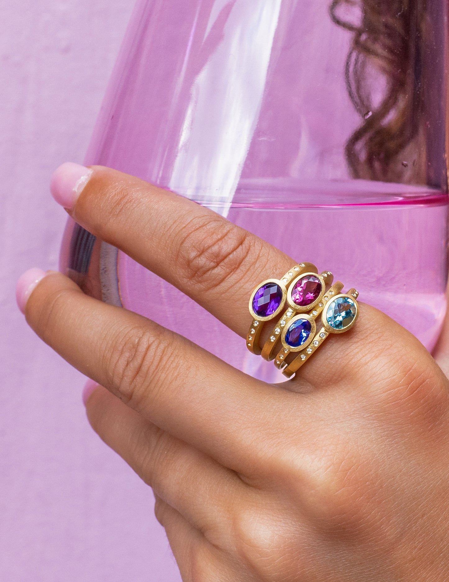 Amethyst & Diamond East West Bezel Ring in 14K Yellow Gold