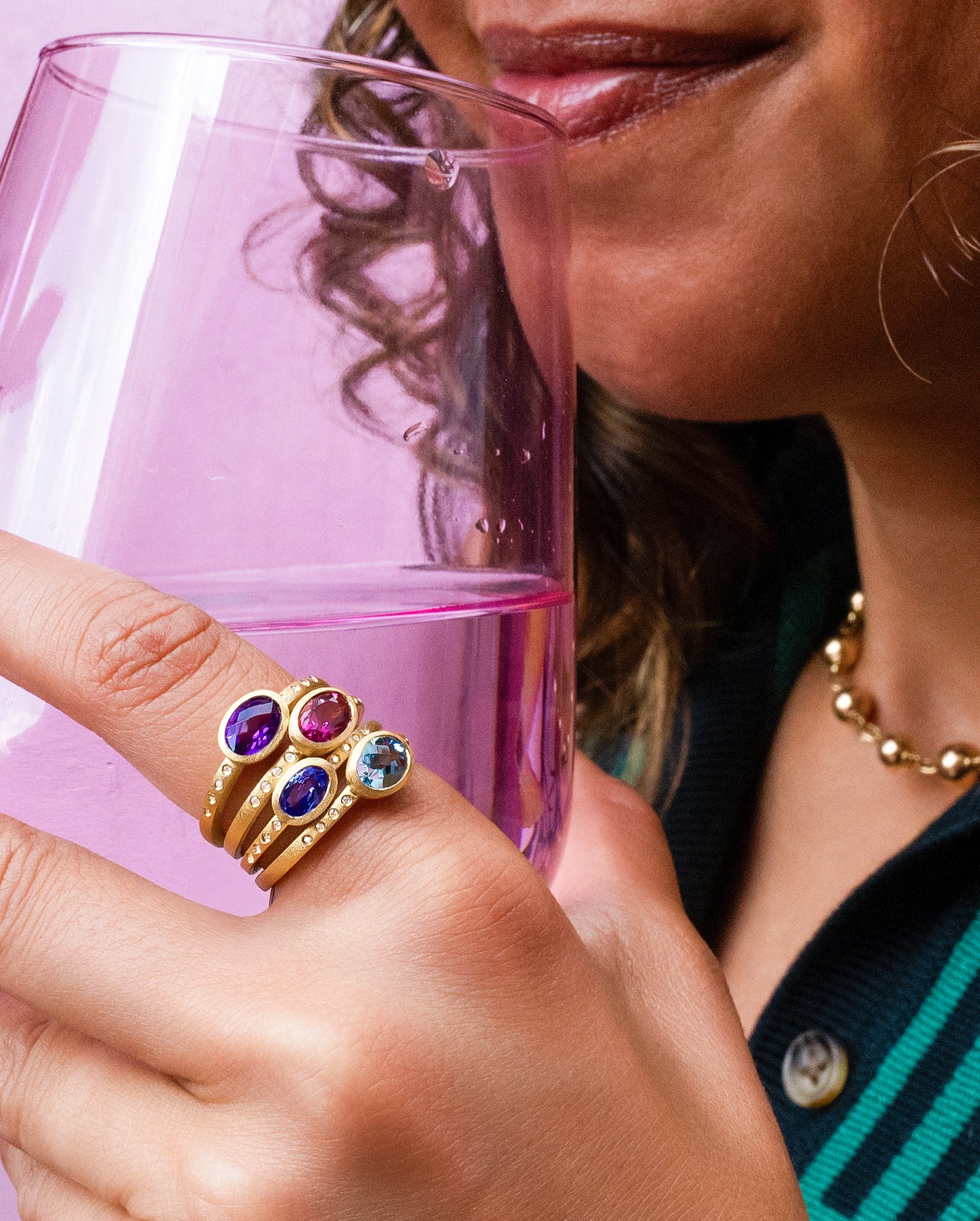 Pink Tourmaline & Diamond East West Bezel Ring in 14K Yellow Gold