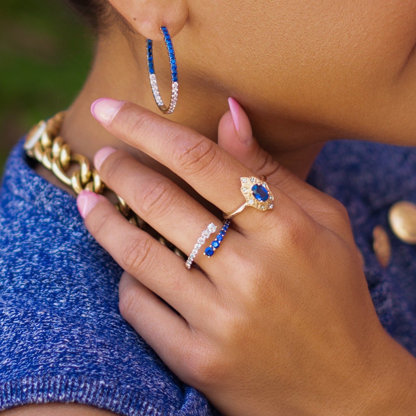 Sapphire & Diamond Bypass Ring in 14K Yellow Gold