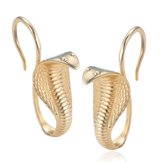 King Cobra Snake Earrings in 14K Yellow Gold