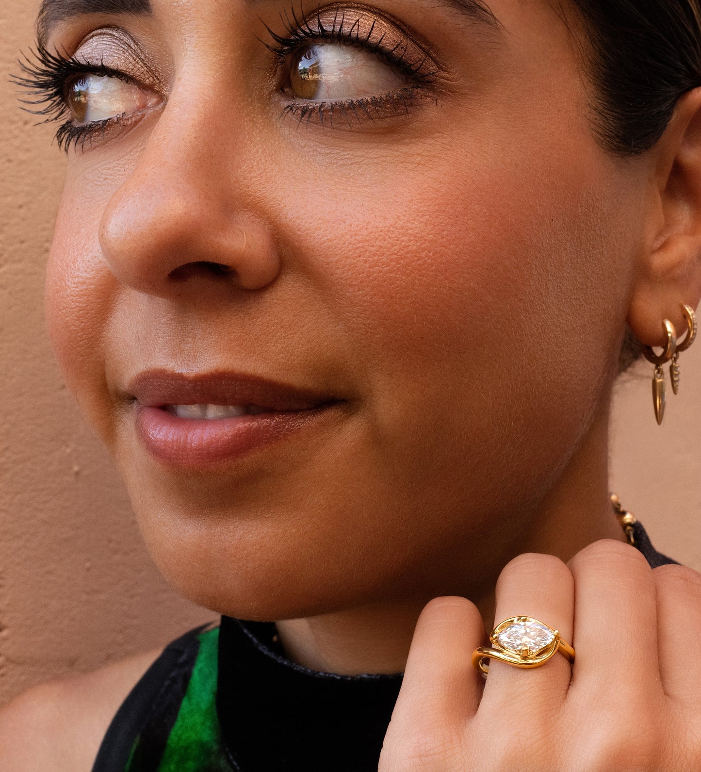 East West Marquise Diamond Wave Engagement Ring 14K Yellow Gold