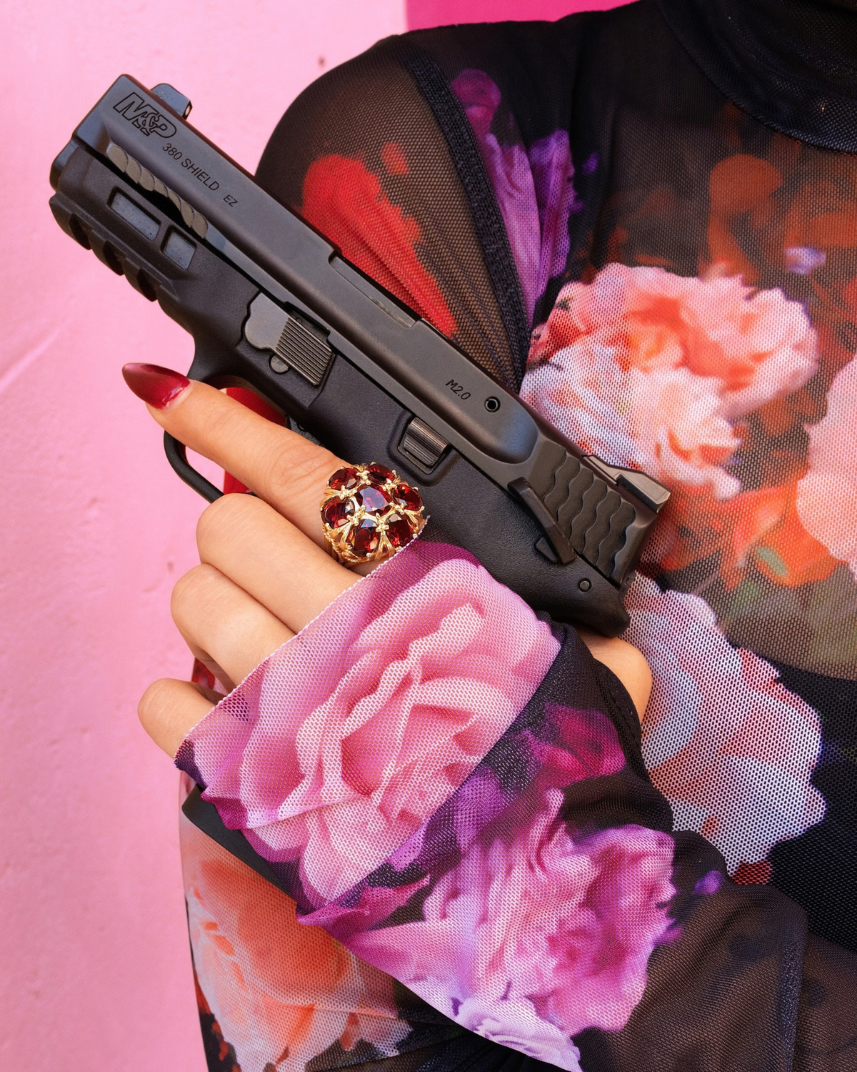 Garnet Floral Cluster Cocktail Ring in 10K Yellow Gold