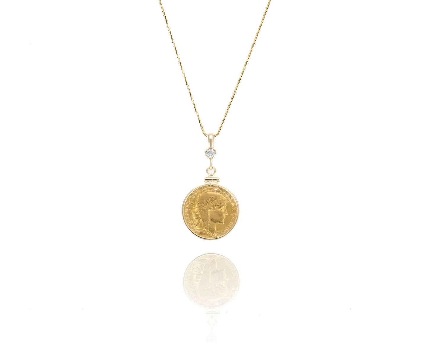 1907 French Gold Coin Diamond Pendant