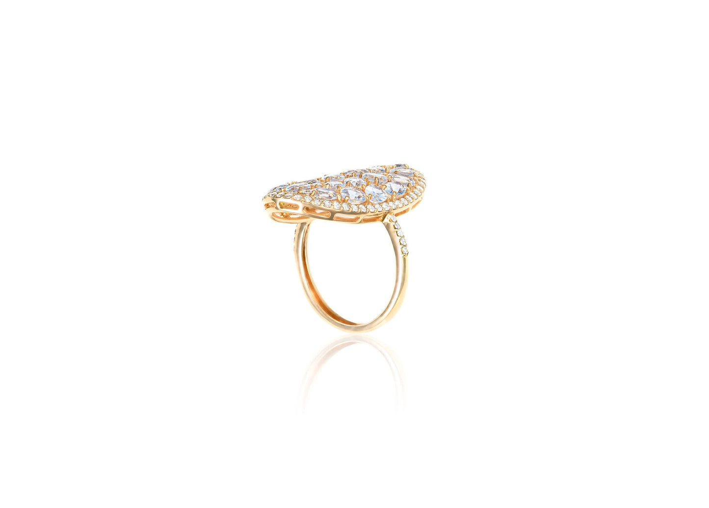 Rainbow Moonstone & Diamond Cluster Ring in 18K Yellow Gold