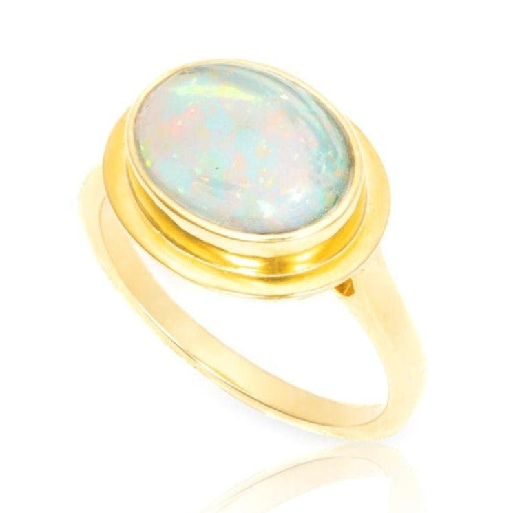 Opal East West Bezel Set Ring in 14K Yellow Gold