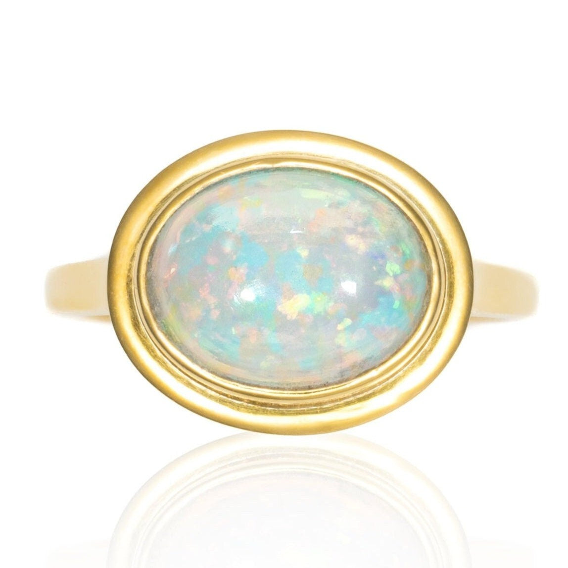 Opal East West Bezel Set Ring in 14K Yellow Gold