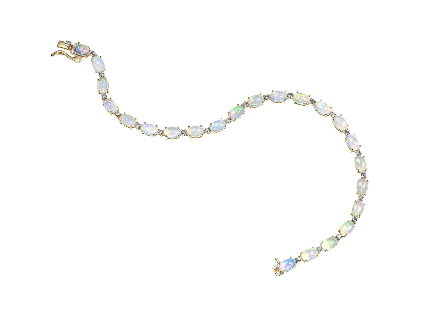 Opal & Diamond Tennis Bracelet in 14K Yellow Gold