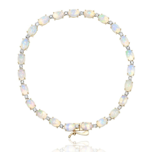 Opal & Diamond Tennis Bracelet in 14K Yellow Gold