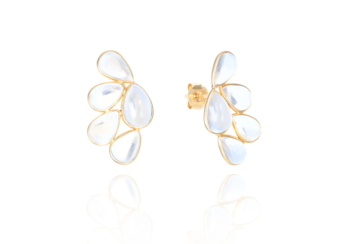 Rainbow Moonstone Cluster Earrings in 18K Yellow Gold