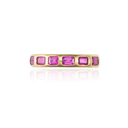 Ruby Brushed Eternity Band in 18K Yellow Gold