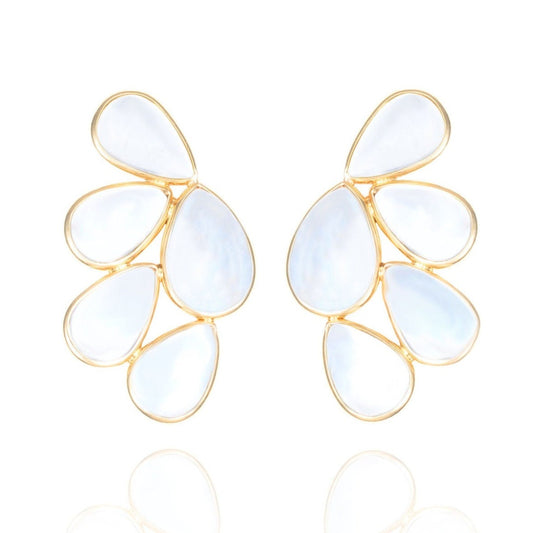 Rainbow Moonstone Cluster Earrings in 18K Yellow Gold