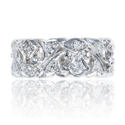 Antique Art Deco Platinum Diamond Floral Eternity Band