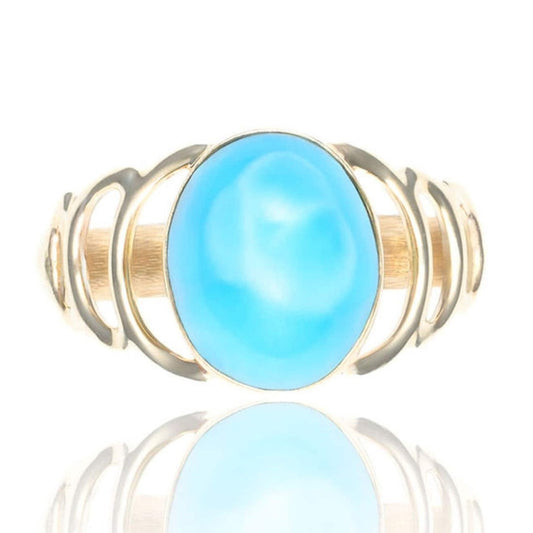 Moon Phase Larimar Ring in 14K Yellow Gold