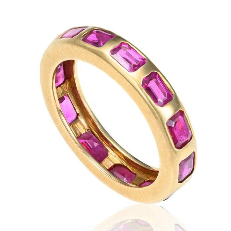 Ruby Brushed Eternity Band in 18K Yellow Gold