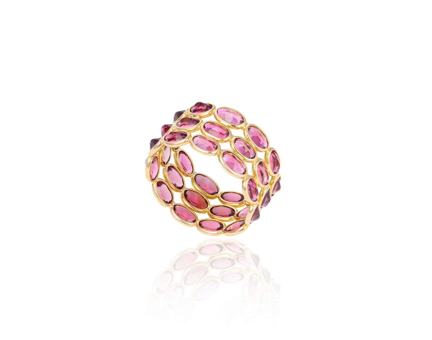 Stacked Pink Tourmaline Wide Band in 18K Yellow Gold