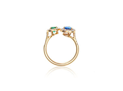 Emerald & Sapphire Diamond Toi Et Moi Ring in 18K Yellow Gold