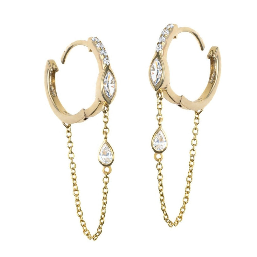 Diamond Chain Huggie Hoop Earrings in 14K Yellow Gold