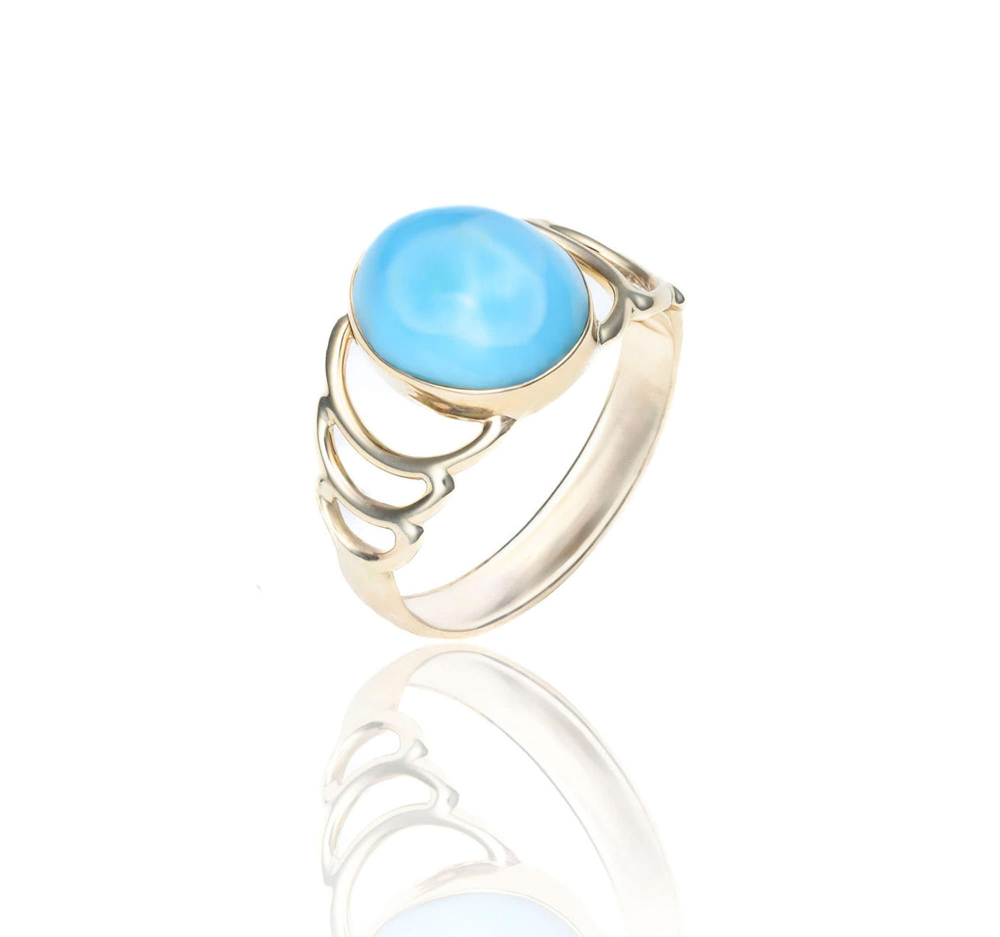 Moon Phase Larimar Ring in 14K Yellow Gold