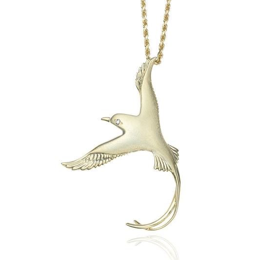 Swallow-Tailed Kite Bird Pendant with Diamond Eye in 14K Yellow Gold