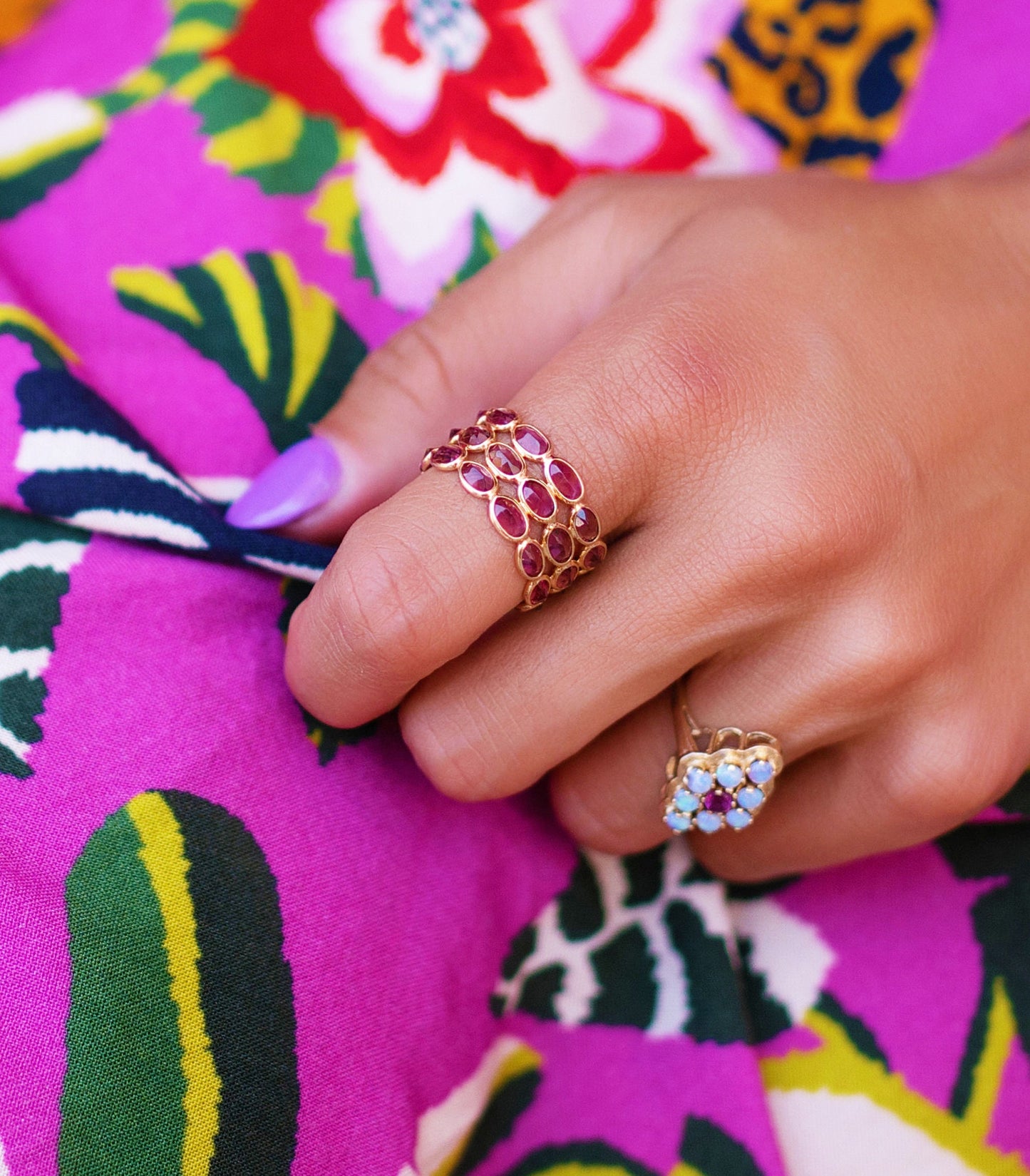 Stacked Pink Tourmaline Wide Band in 18K Yellow Gold