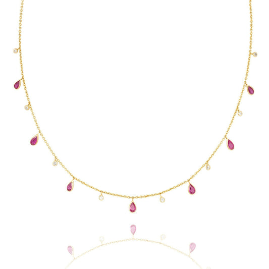 Ruby & Diamond Dangle Necklace in 18K Yellow Gold