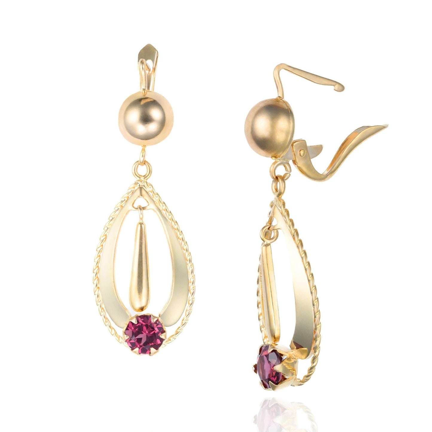 Pink Tourmaline Dangle Earrings in 18K Yellow Gold