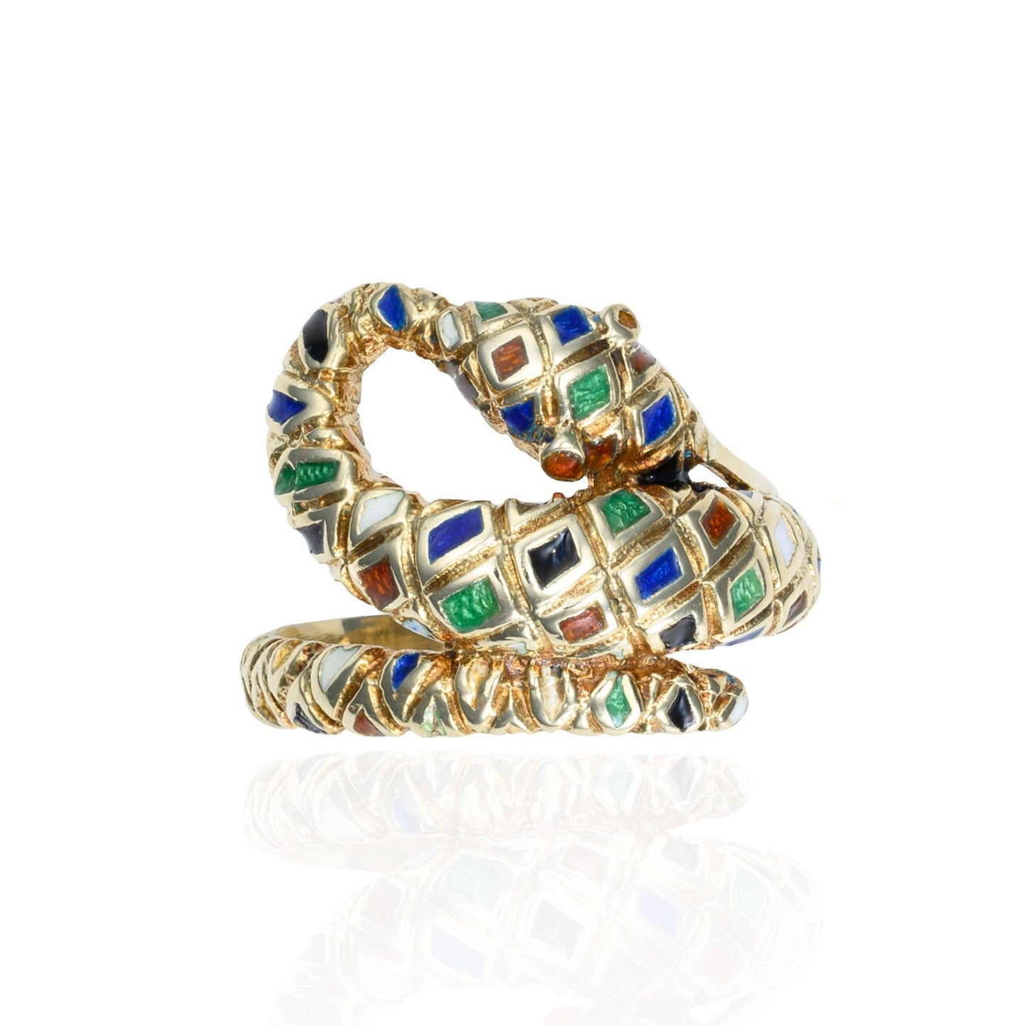 ANTIQUE Enamel Serpent Ring in 14K Yellow Gold