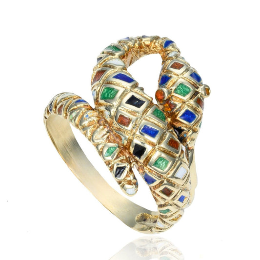 ANTIQUE Enamel Serpent Ring in 14K Yellow Gold