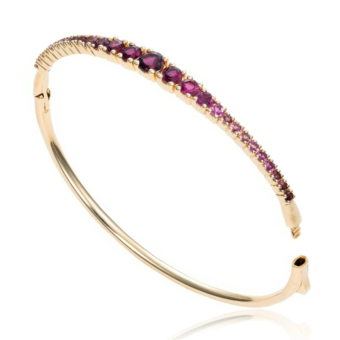 Ombré Pink Tourmaline Hinged Bangle Bracelet in 14K Yellow Gold