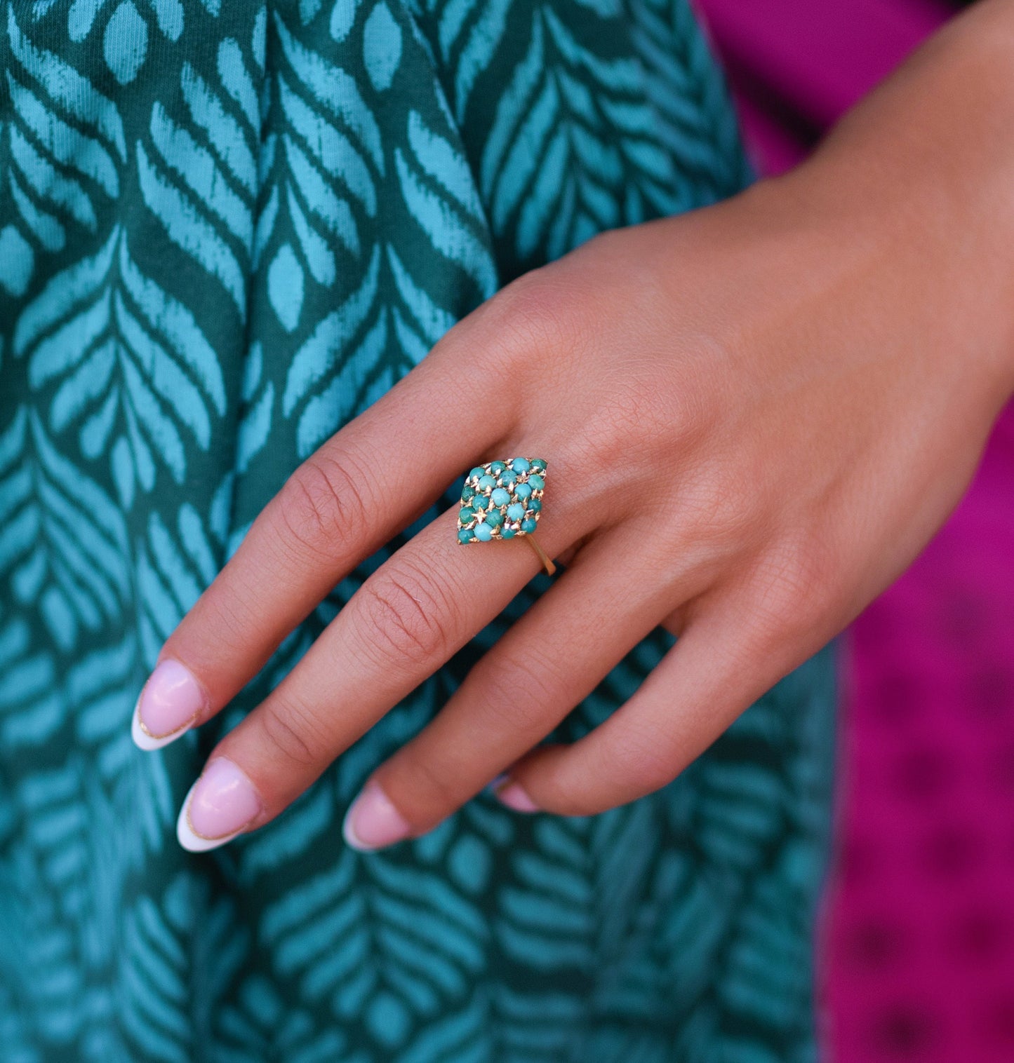 Antique Victorian Turquoise Cluster Ring in 18K Yellow Gold