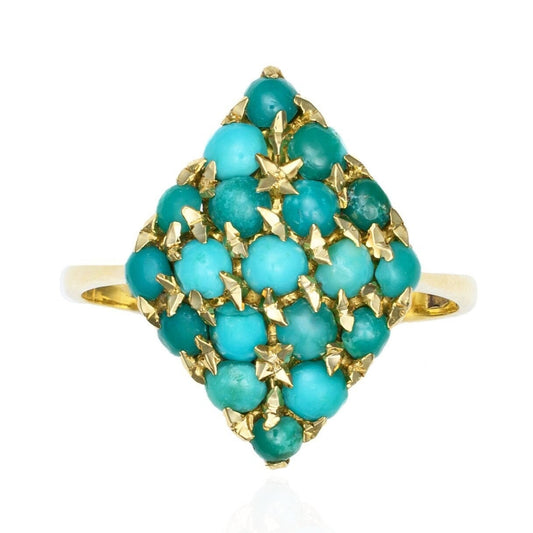 Antique Victorian Turquoise Cluster Ring in 18K Yellow Gold