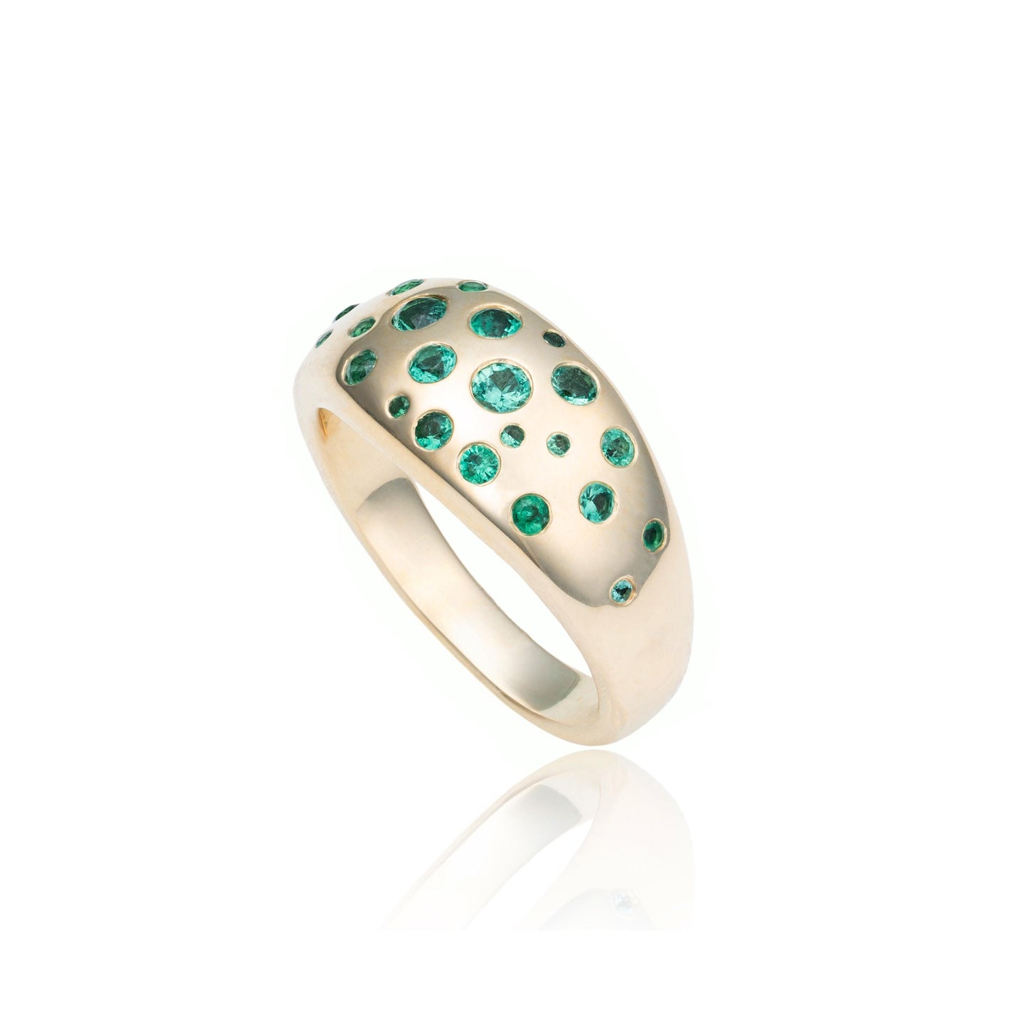 Gypsy Set Emerald Chunky Dome Ring in 14K Yellow Gold