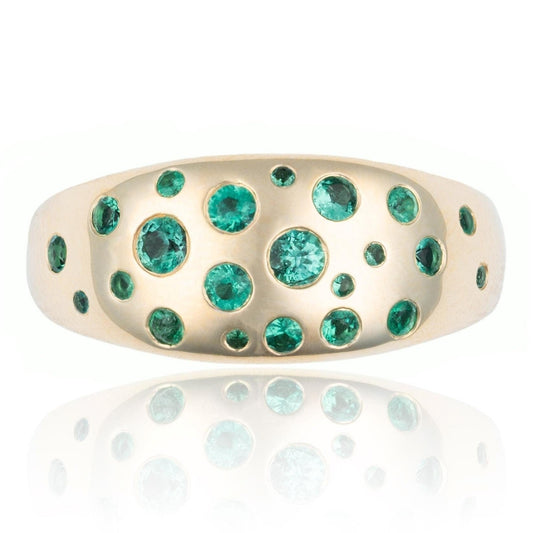 Gypsy Set Emerald Chunky Dome Ring in 14K Yellow Gold